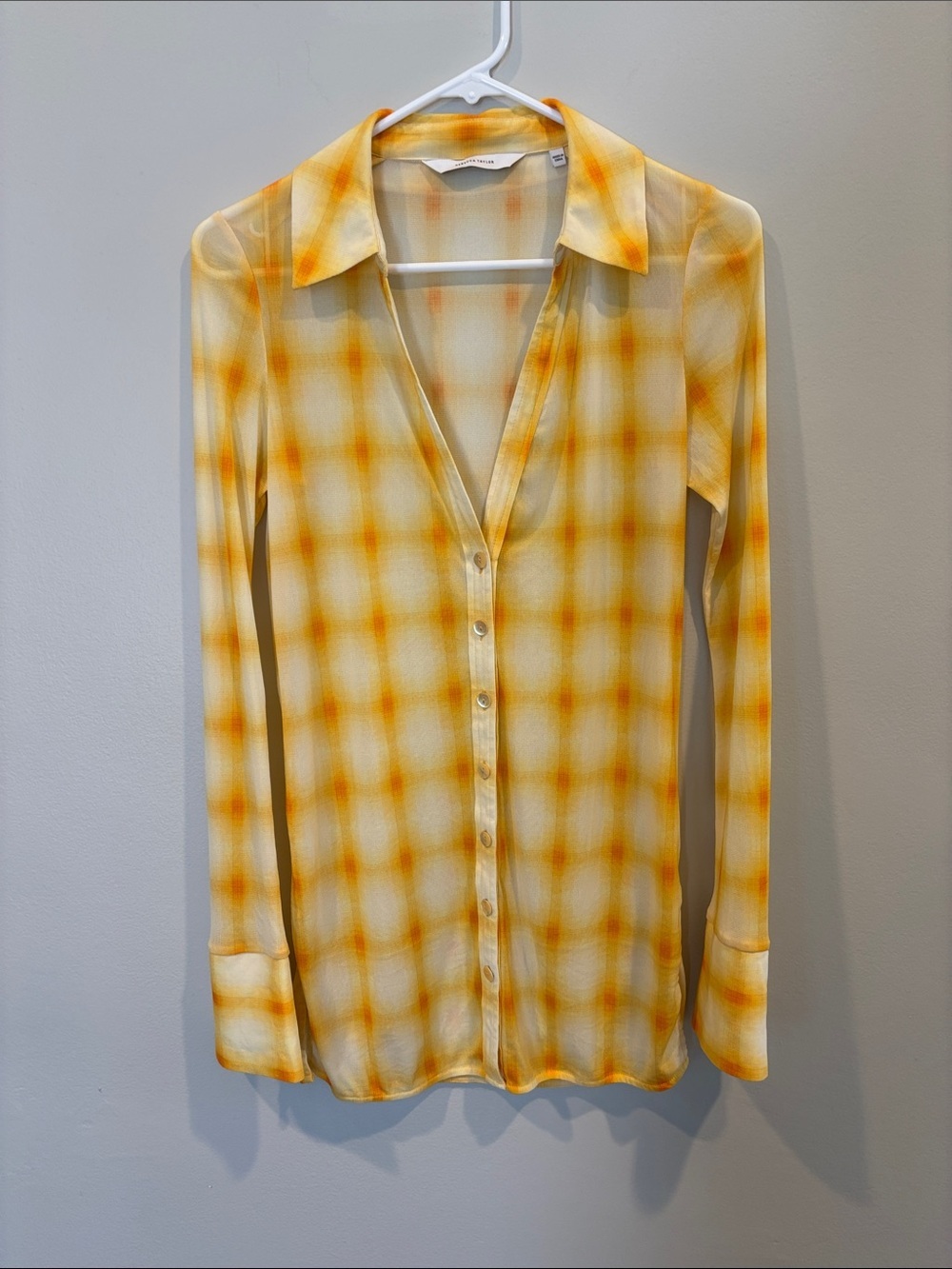 Rebecca Taylor Yellow Plaid Sheer Button Shirt